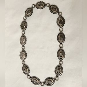 Sanford Sancrest R Concho Belt vtg Silver Patina color Native American Style 50s